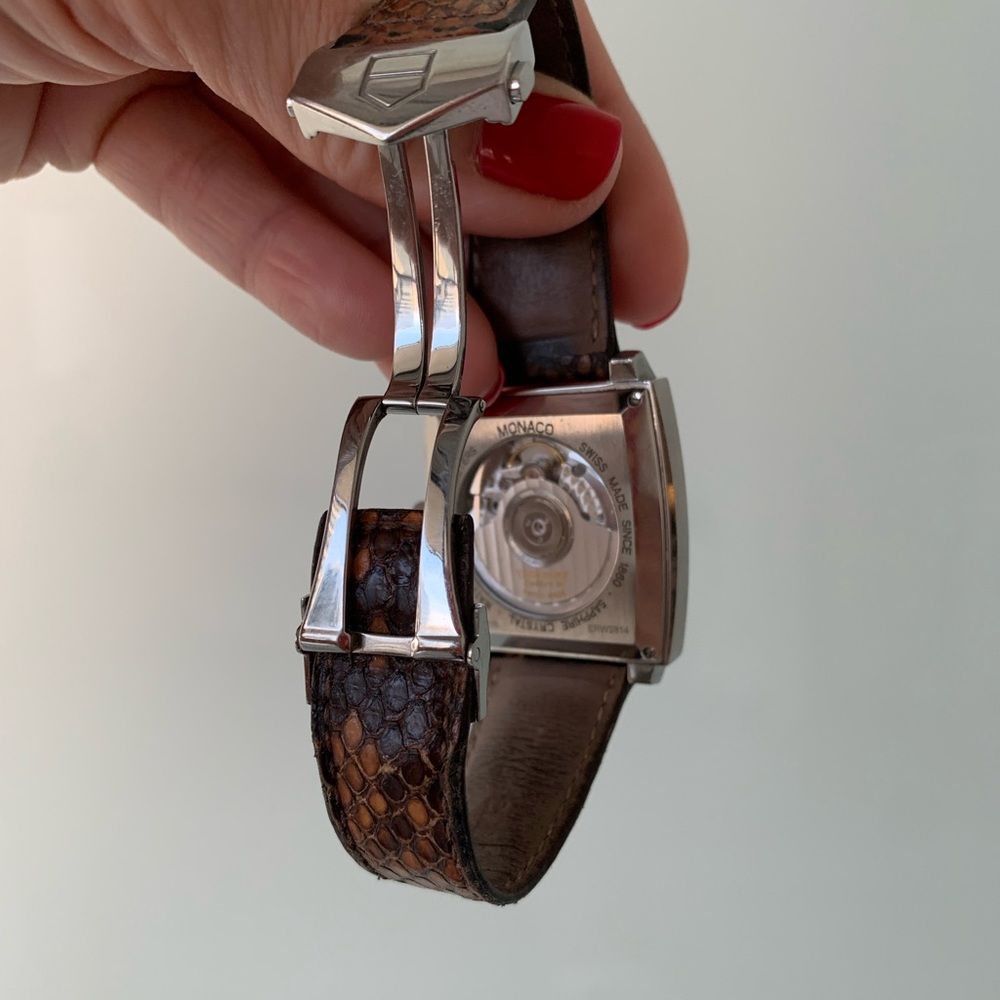 MONACO TAG HEUER 13 diamonds automatic men’s watch. Python skin leather strap. - Picture 5 of 14